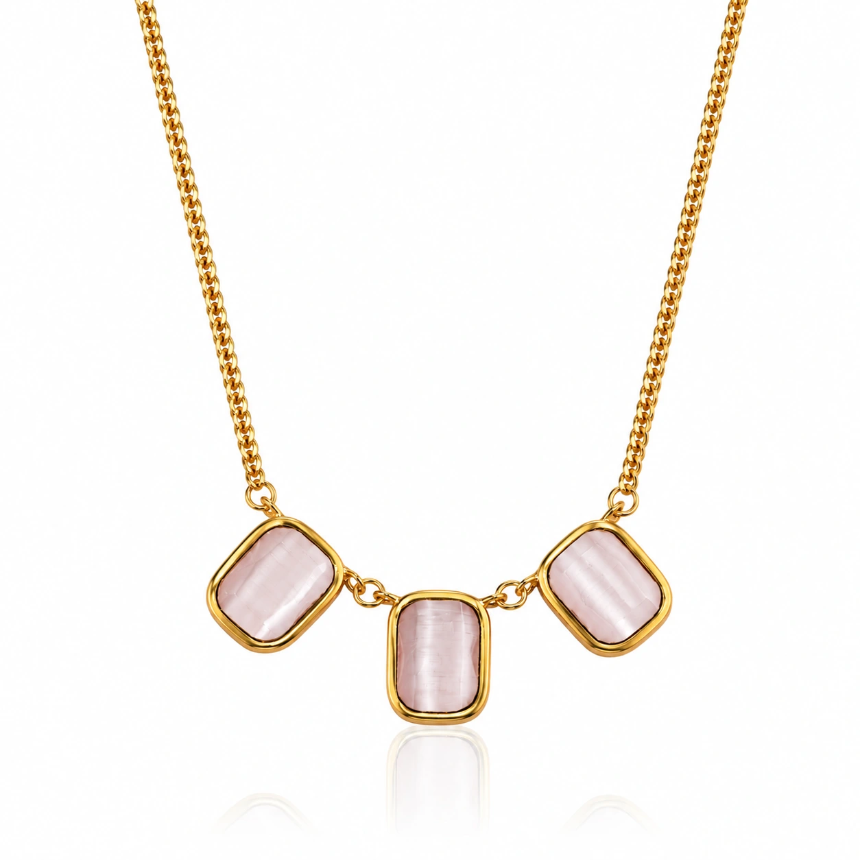 Three Square Pink Stone Chain