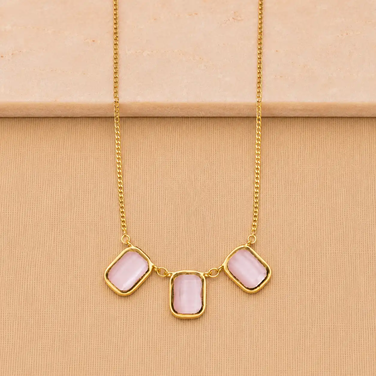 Three Square Pink Stone Chain